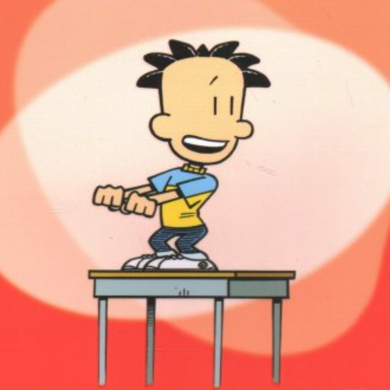 Image of Big Nate standing on top of his desk