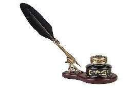 Feather Quill Pen & Wood Stand Desk Set with Ink - Nostalgic Impressions