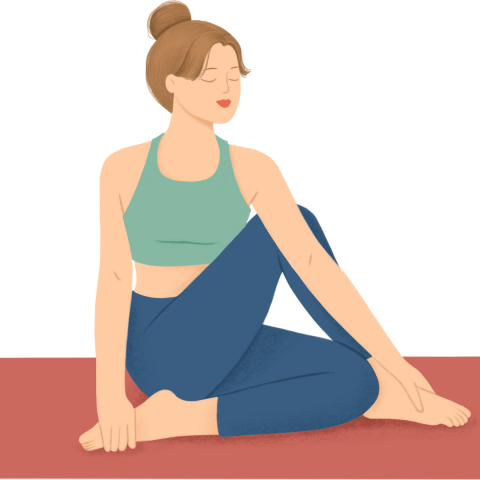 Cartoon woman in yoga pose.