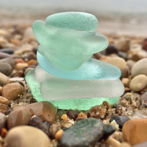 Stack of sea glass pieces.