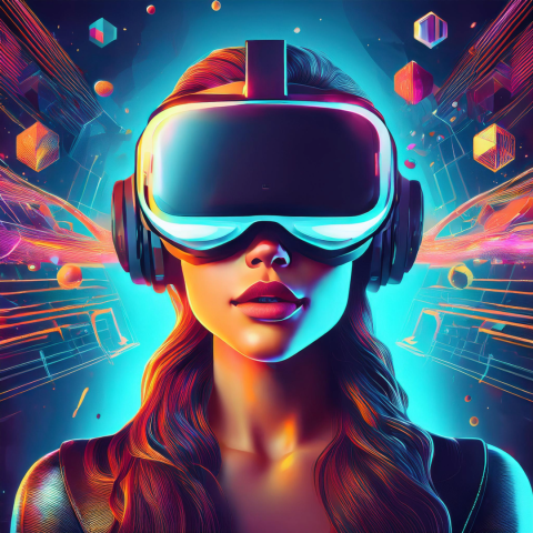 Drawing of a young lady wearing a virtual reality headset.