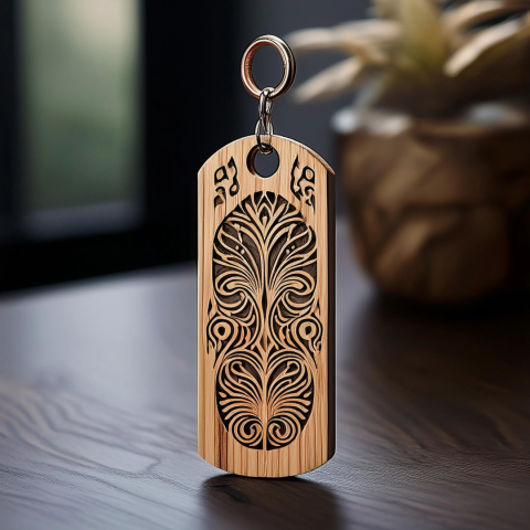 Laser etched wooden keychain