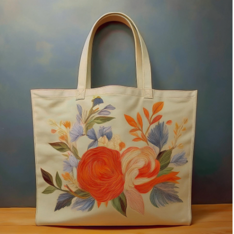 tote bag with print of flowers on it