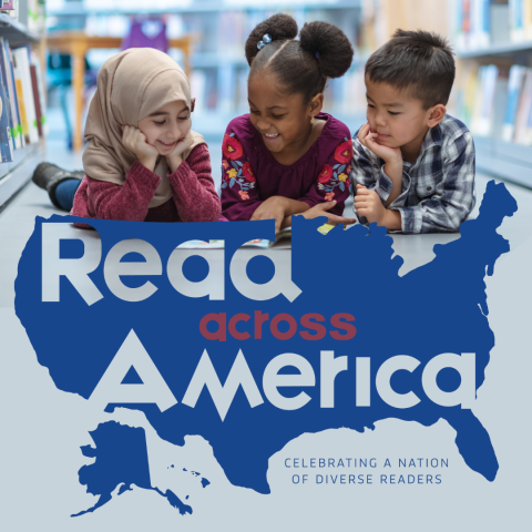 Kids Reading with Read Across America Logo