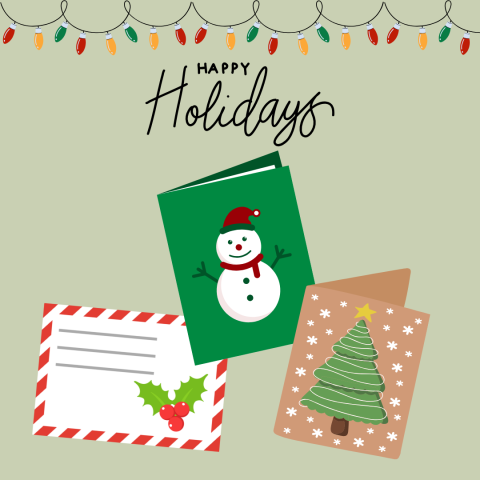 Cartoon image of holiday cards.