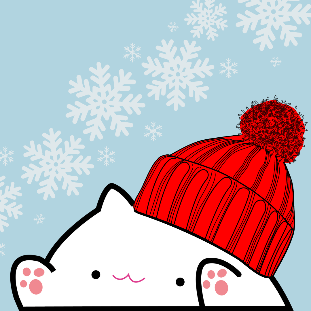 Cartoon cat with winter hat.