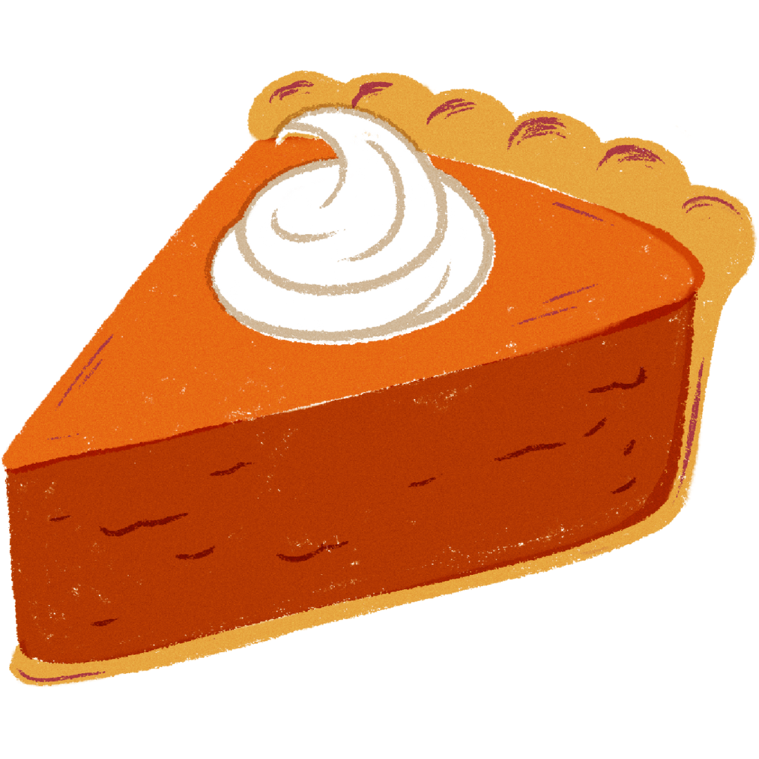 Cartoon image of pie with whipped cream.