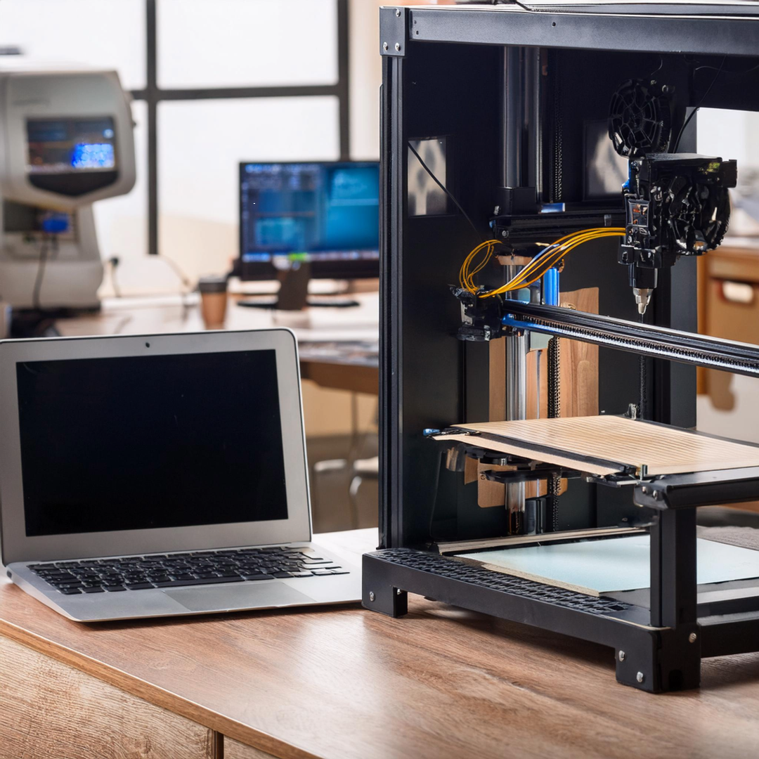 Makerspace equipment featuring a laptop and 3D Printer