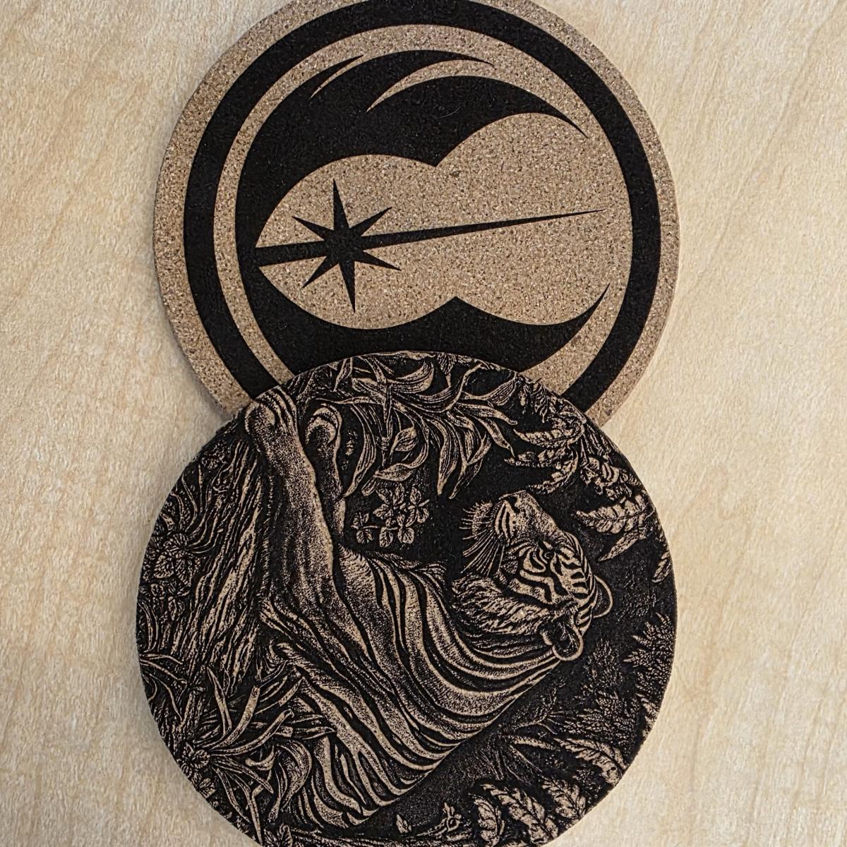 Laser Etched cork coasters